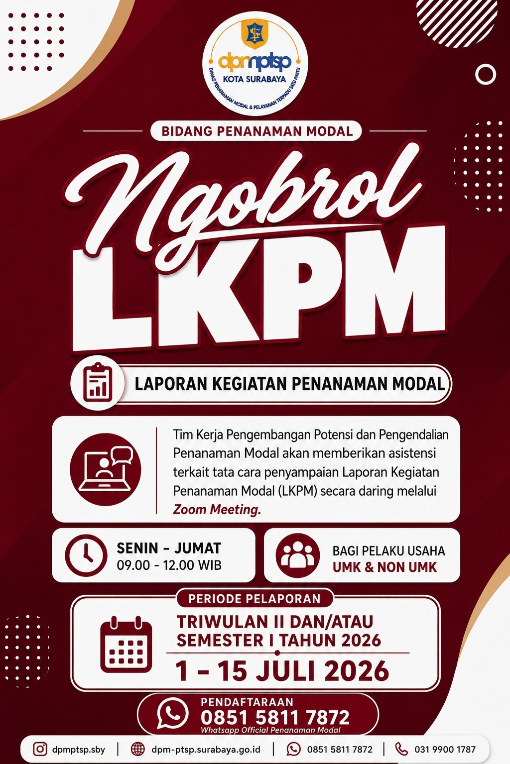 DPMPTSP Kota Surabaya Buka Layanan "Ngobrol LKPM" untuk Pendampingan Pelaporan LKPM Triwulan II Tahun 2026